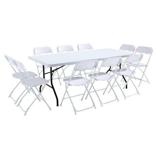 Tavolo pieghevole monoblocco e sedie pieghevoli 10 posti 200 cm HDPE