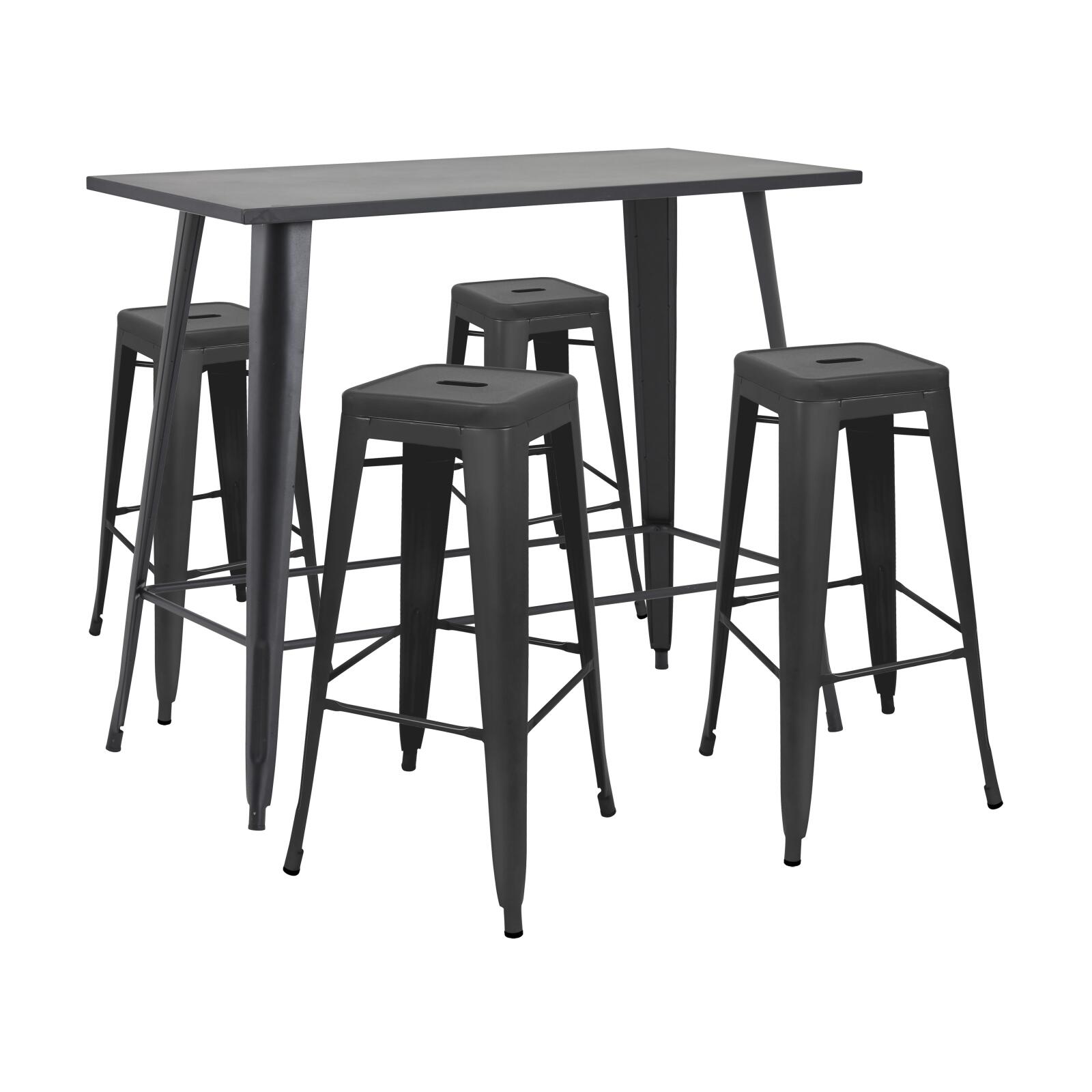 Tavolo alto da giardino 120 x 60 cm e 4 sgabelli in metallo nero opaco Tavolo alto da giardino 120 x 60 cm e 4 sgabelli in metallo nero opaco