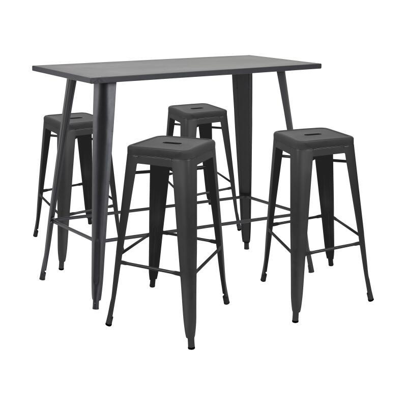 Tavolo alto da giardino 120 x 60 cm e 4 sgabelli in metallo nero opaco