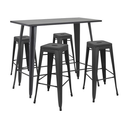 Tavolo alto da giardino 120 x 60 cm e 4 sgabelli in metallo nero opaco