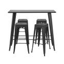 Tavolo alto da giardino 120 x 60 cm e 4 sgabelli in metallo nero opaco