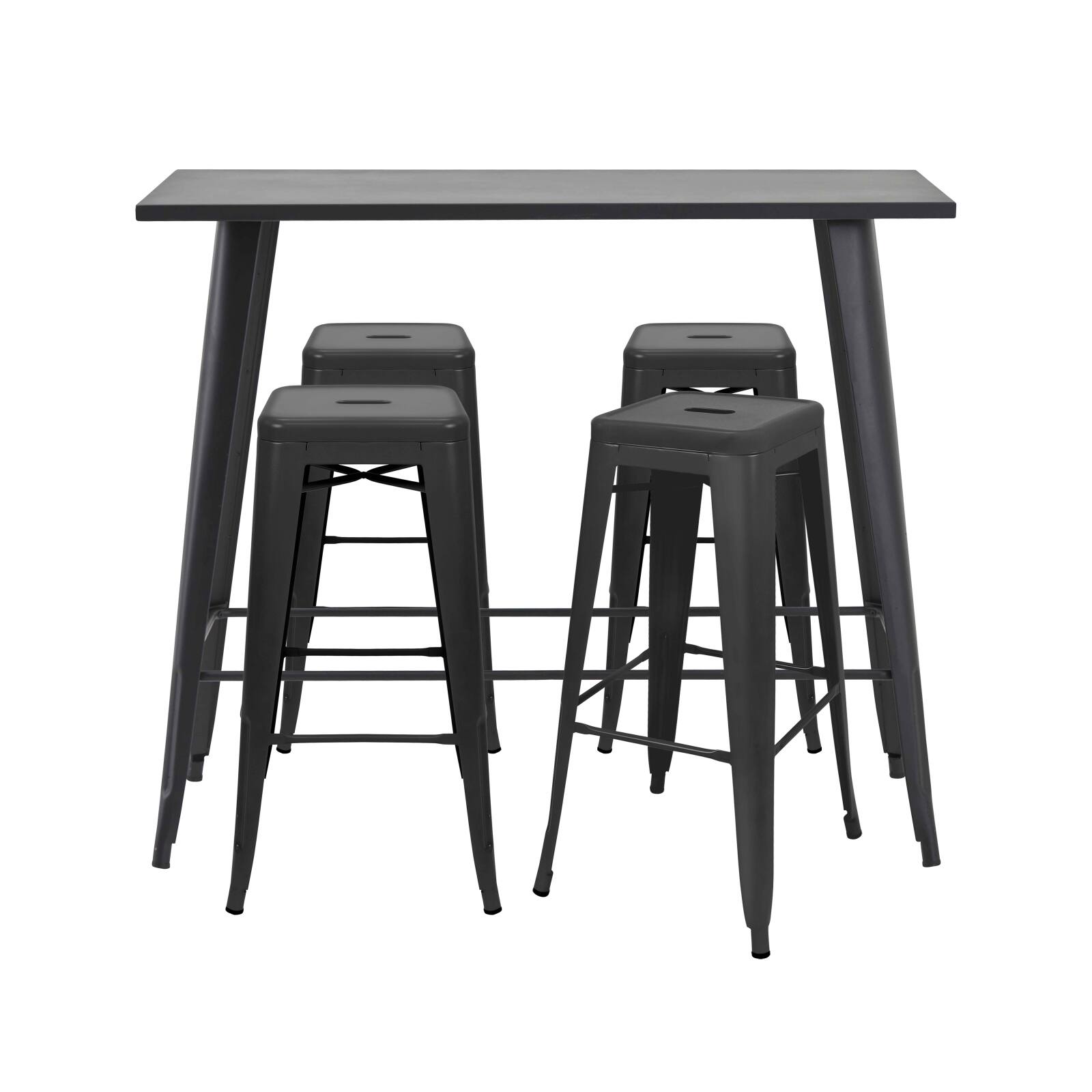 Tavolo alto da giardino 120 x 60 cm e 4 sgabelli in metallo nero opaco