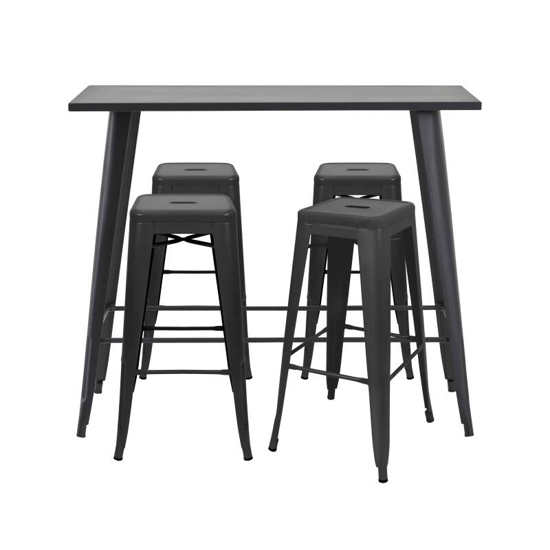 Tavolo alto da giardino 120 x 60 cm e 4 sgabelli in metallo nero opaco