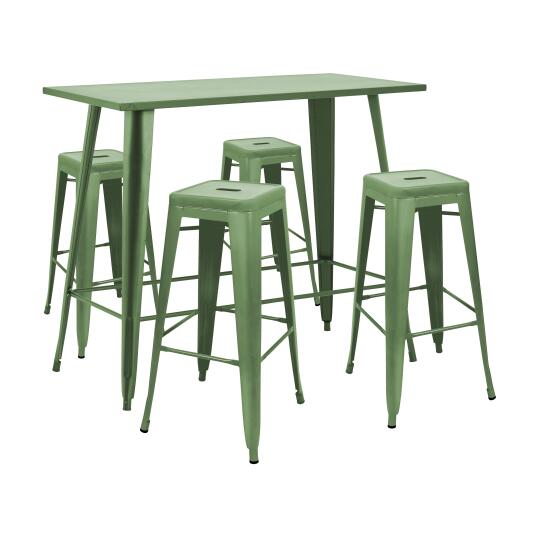 Tavolo alto da giardino 120 x 60 cm e 4 sgabelli in metallo nero opaco