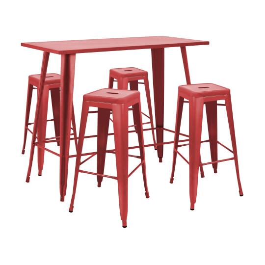 Tavolo alto da giardino 120 x 60 cm e 4 sgabelli in metallo nero opaco