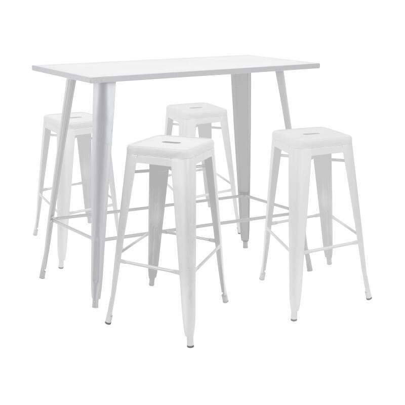 Tavolo alto da giardino 120 x 60 cm e 4 sgabelli in metallo nero opaco