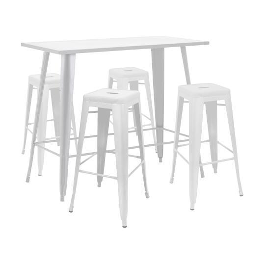 Tavolo alto da giardino e 4 sgabelli in metallo nero opaco | Oviala