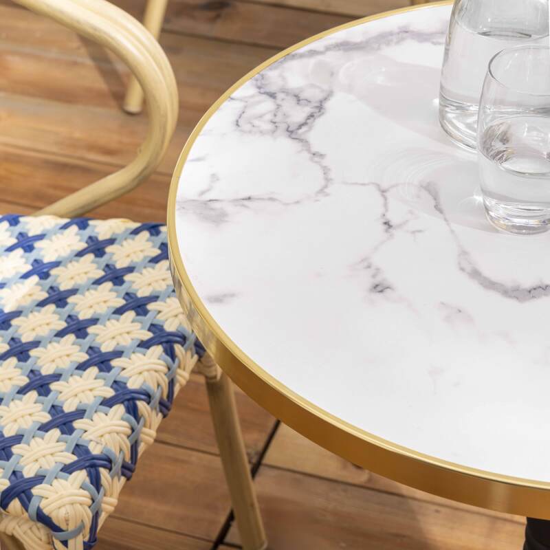 Tavolo da terrazza in compensato con bordo in alluminio ⌀60 cm e 2 sedie in stile bistrot parigino