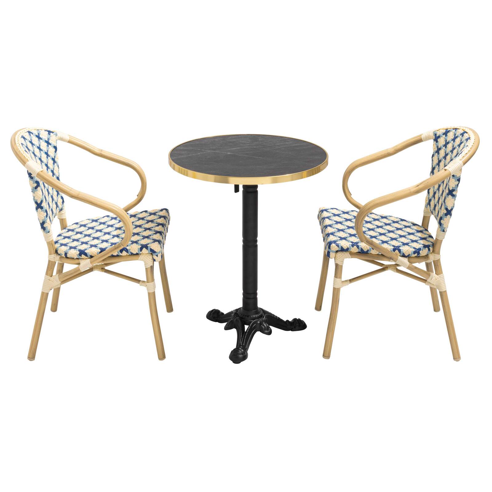 Tavolo da terrazza in compensato con bordo in alluminio ⌀60 cm e 2 sedie in stile bistrot parigino
