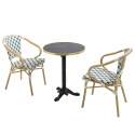 Tavolo da terrazza in compensato con bordo in alluminio ⌀60 cm e 2 sedie in stile bistrot parigino