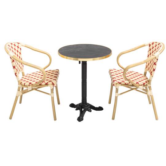 Tavolo da terrazza in compensato con bordo in alluminio ⌀60 cm e 2 sedie in stile bistrot parigino