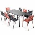 Tavolo da giardino rettangolare 180 x 90 cm e 8 sedie spaiate con braccioli in metallo