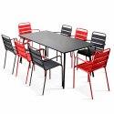 Tavolo da giardino rettangolare 180 x 90 cm e 8 sedie spaiate con braccioli in metallo