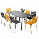 Tavolo da giardino rettangolare 180 x 90 cm e 8 sedie spaiate con braccioli in metallo