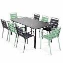 Tavolo da giardino rettangolare 180 x 90 cm e 8 sedie spaiate con braccioli in metallo