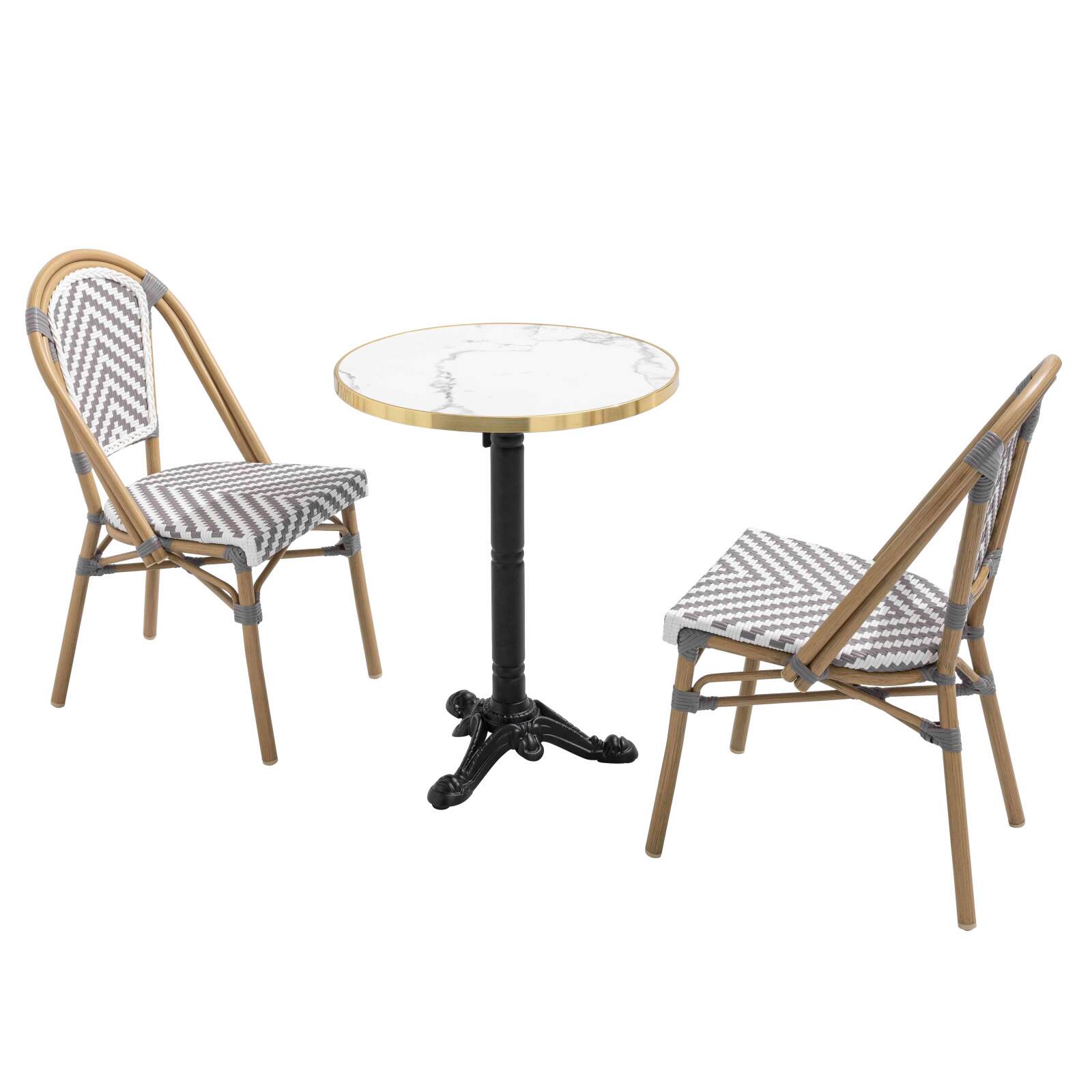 Tavolo da terrazza ⌀60 cm reclinabile in laminato e 2 sedie in alluminio stile bistrot 
