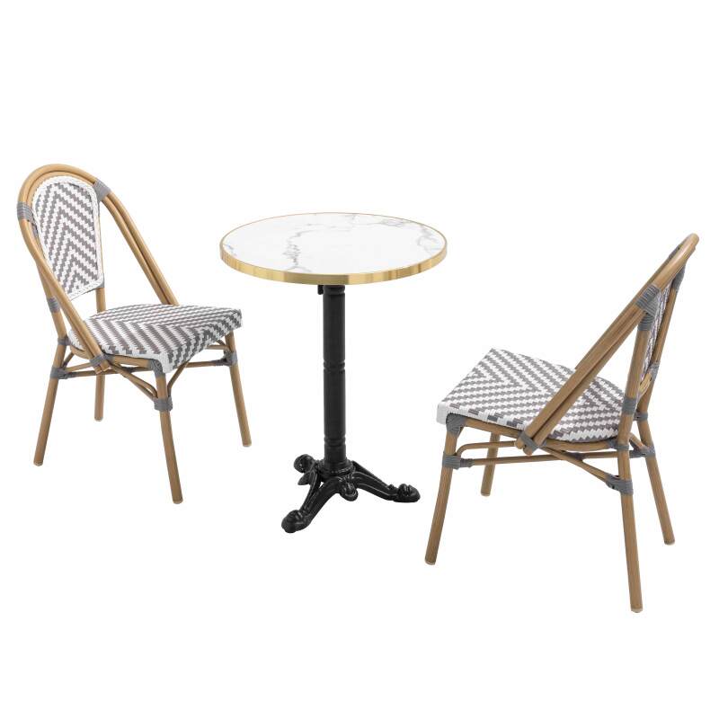 Tavolo da terrazza ⌀60 cm reclinabile in laminato e 2 sedie in alluminio stile bistrot 
