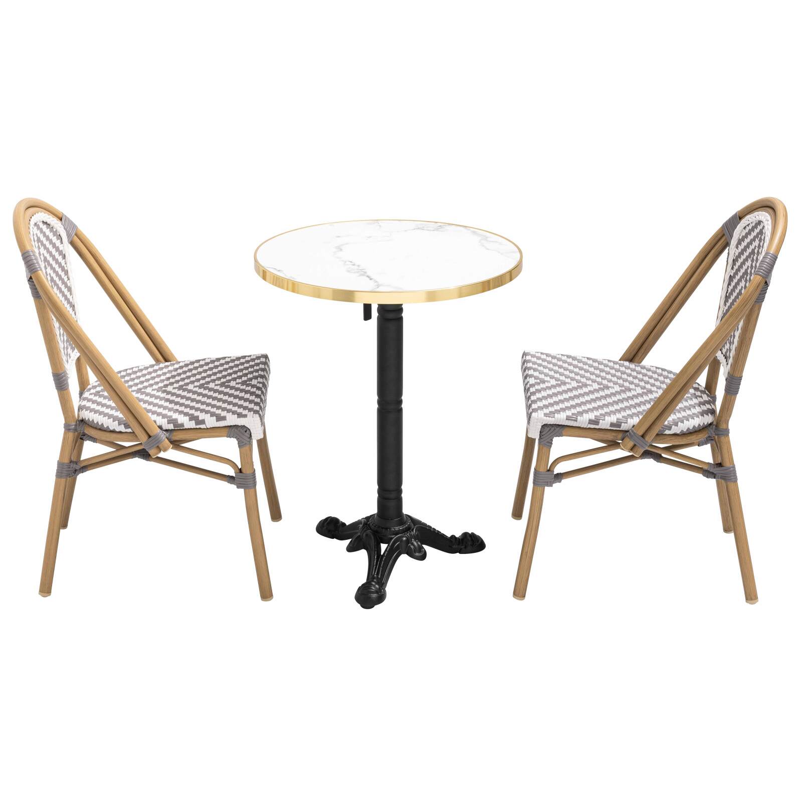 Tavolo da terrazza ⌀60 cm reclinabile in laminato e 2 sedie in alluminio stile bistrot 