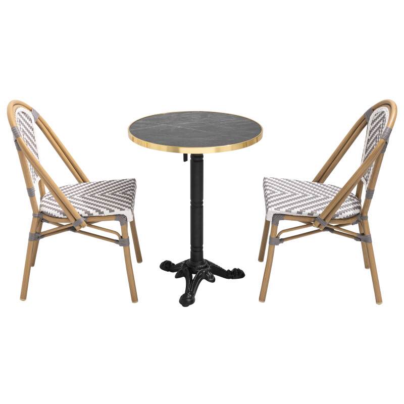 Tavolo da terrazza ⌀60 cm reclinabile in laminato e 2 sedie in alluminio stile bistrot