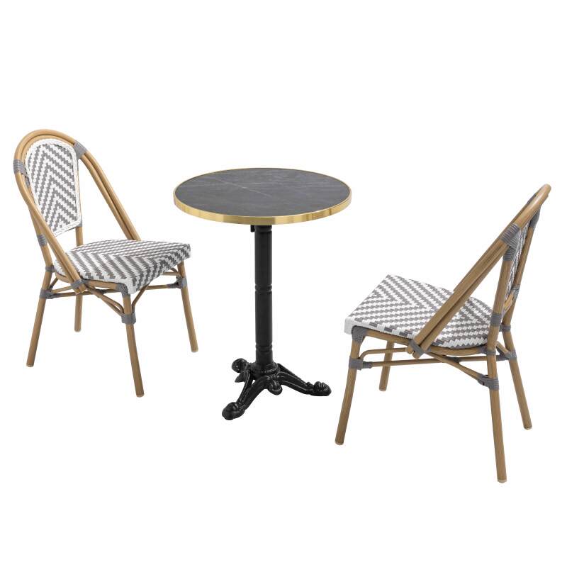 Tavolo da terrazza ⌀60 cm reclinabile in laminato e 2 sedie in alluminio stile bistrot