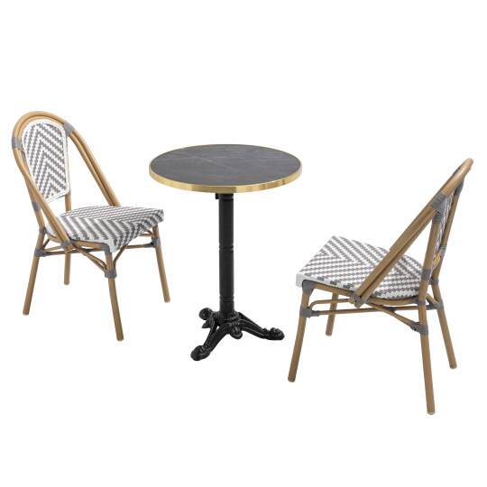 Tavolo da terrazza ⌀60 cm reclinabile in laminato e 2 sedie in alluminio stile bistrot 