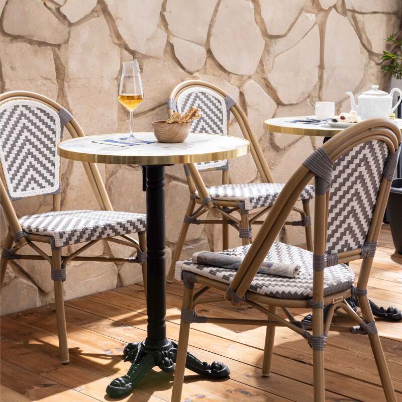 Tavolo da terrazza ⌀60 cm reclinabile in laminato e 2 sedie in alluminio stile bistrot  (2/10)