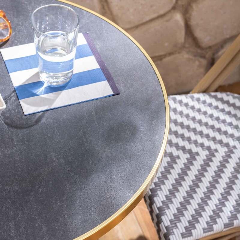 Tavolo da terrazza ⌀60 cm reclinabile in laminato e 2 sedie in alluminio stile bistrot