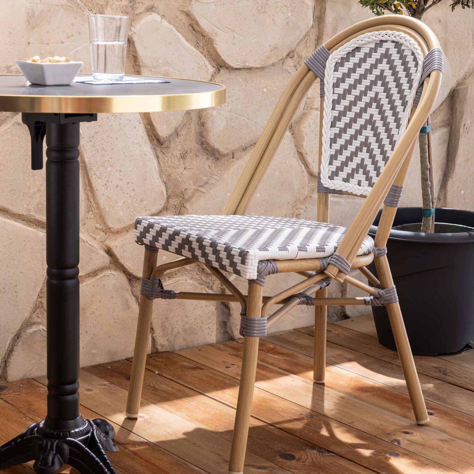 Tavolo da terrazza ⌀60 cm reclinabile in laminato e 2 sedie in alluminio stile bistrot 