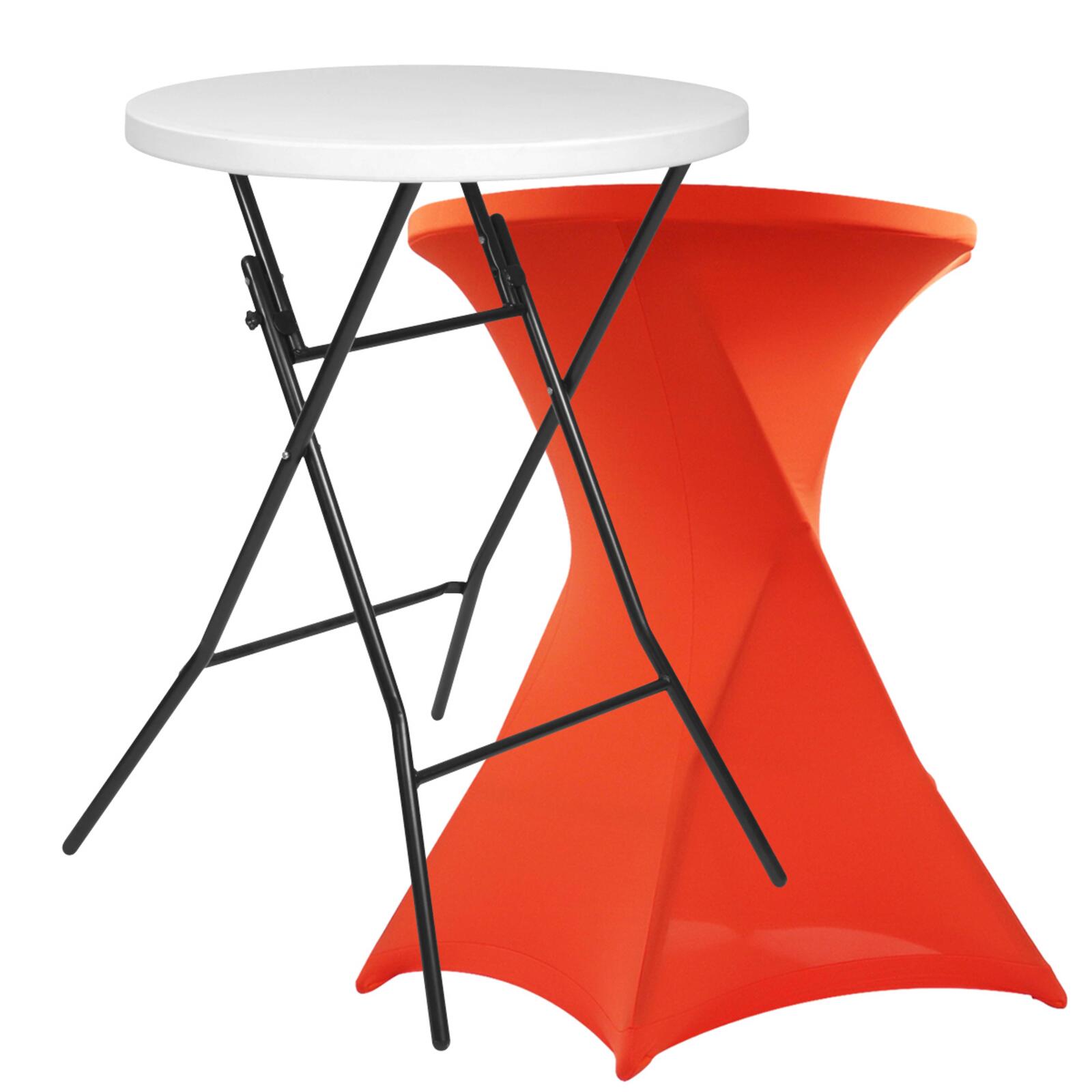 Tavolo alto pieghevole con rivestimento elasticizzato arancione Tavolo alto pieghevole con rivestimento elasticizzato arancione