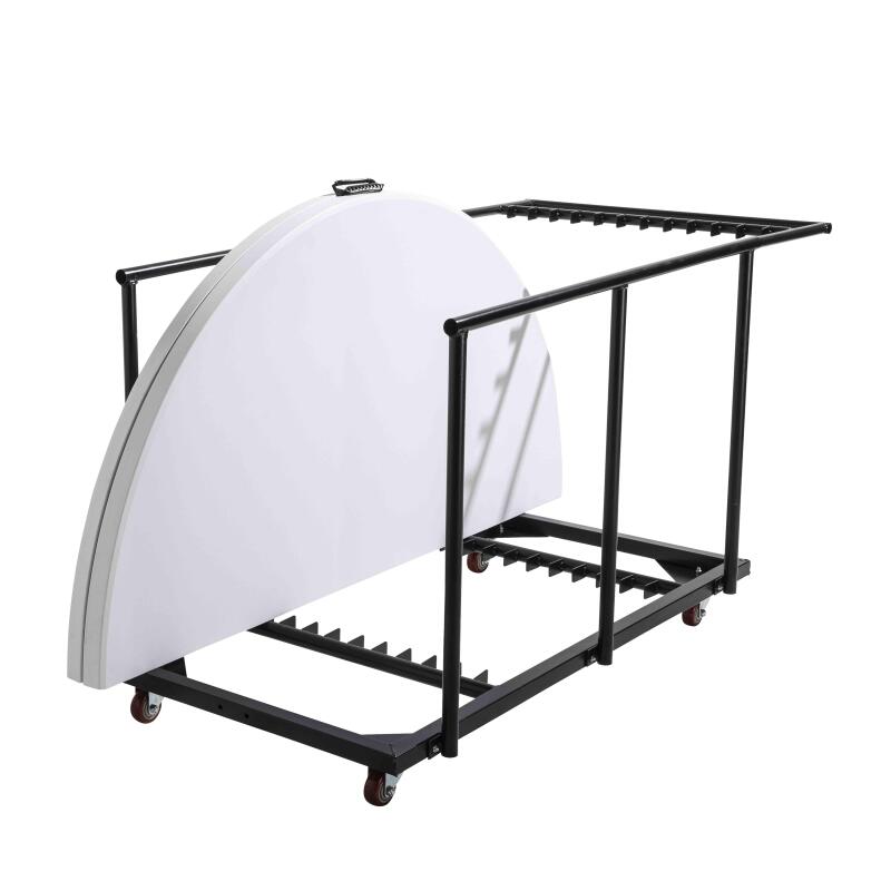 Set di 6 tavoli pieghevoli rotondi in HDPE da 180 cm e carrello di trasporto