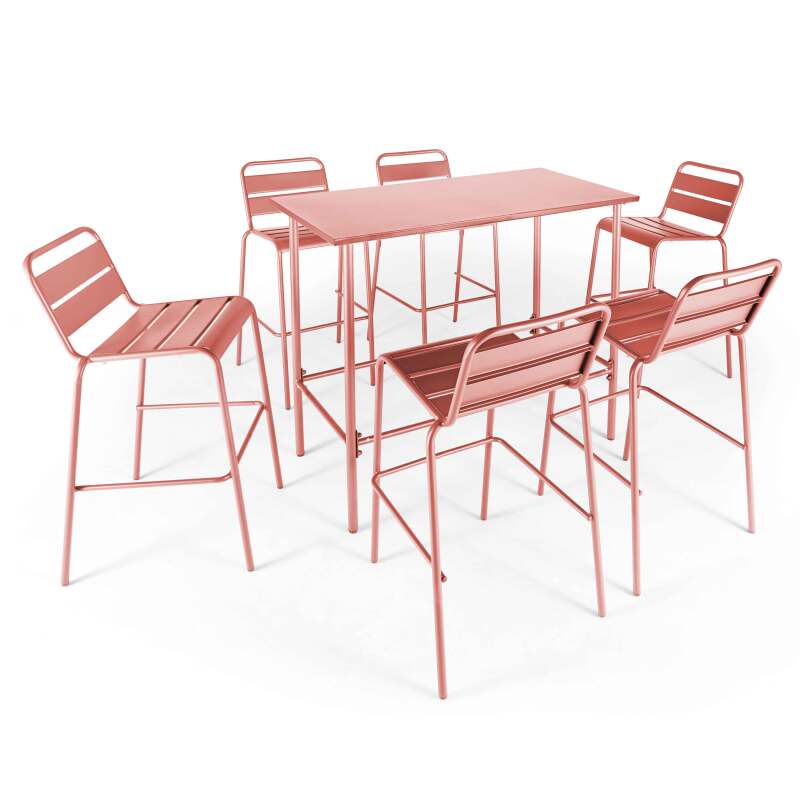 Tavolo alto da giardino 120 x 60 cm e 6 seggioloni in metallo