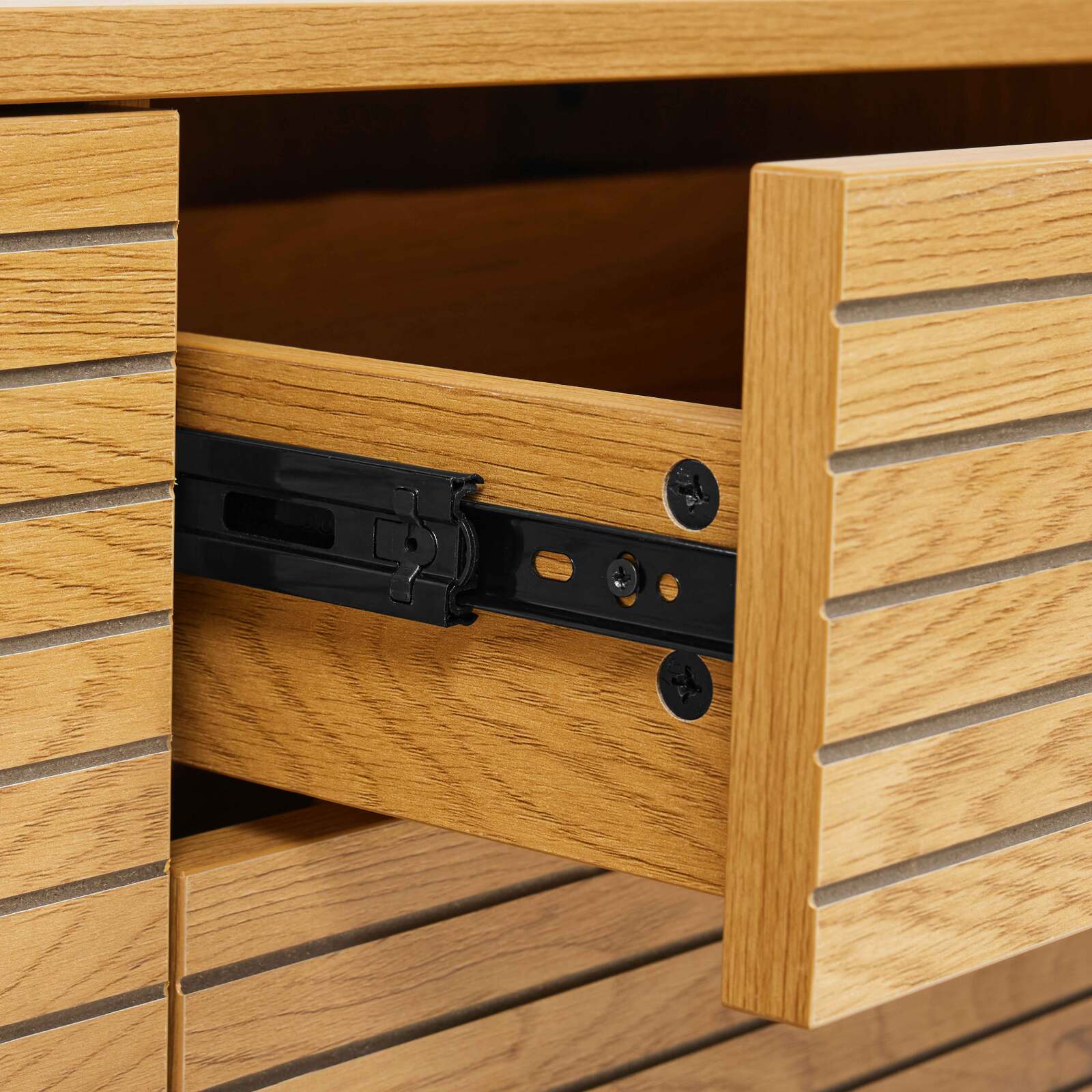 Buffet con 2 ante e 3 cassetti in acciaio e MDF con decoro melaminico FSC®