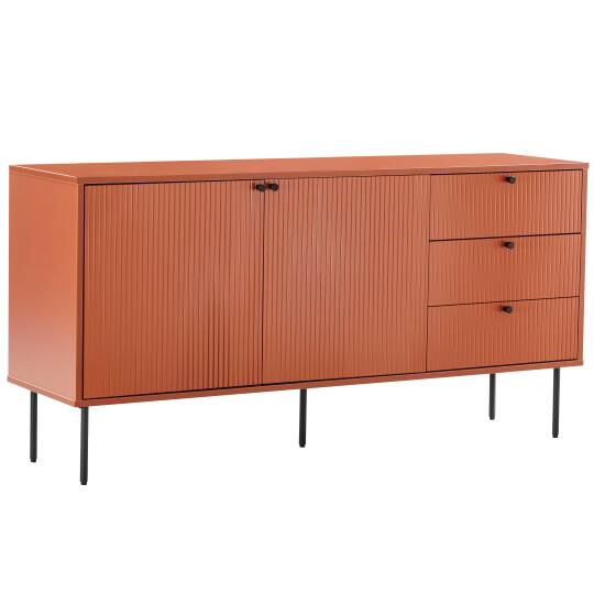 Buffet 2 ante e 3 cassetti in acciaio e MDF decoro melaminico FSC® 150 cm | Oviala