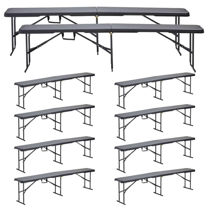 Set di 10 panche pieghevoli 180 cm - nere