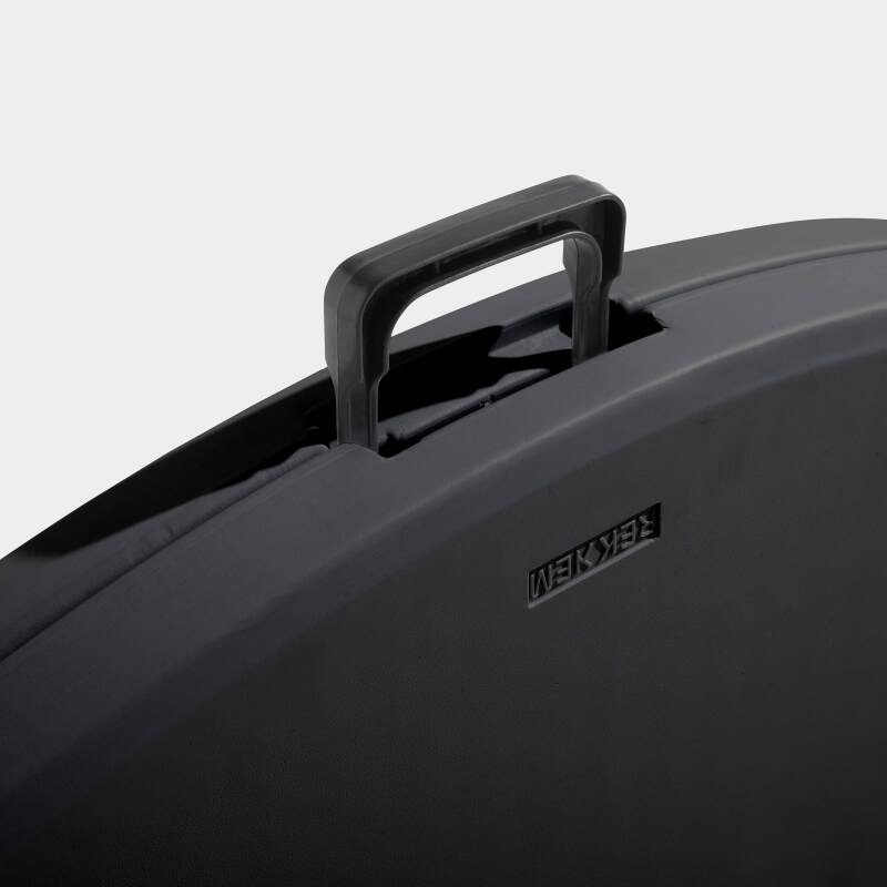 Set di 13 tavoli pieghevoli rotondi neri da 150 cm e carrello di trasporto (5/6)