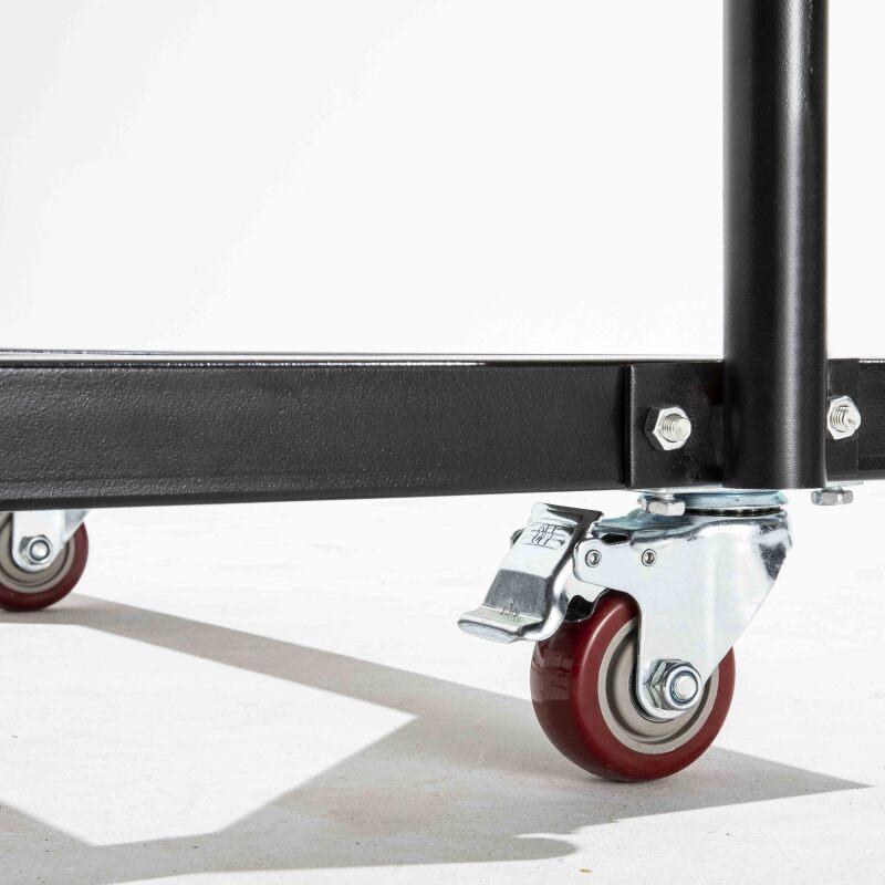 Set di 13 tavoli pieghevoli rotondi neri da 150 cm e carrello di trasporto (3/6)