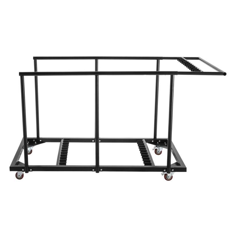 Set di 13 tavoli pieghevoli rotondi neri da 150 cm e carrello di trasporto