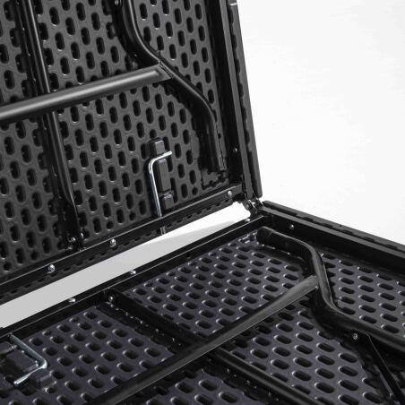 Set di 18 tavoli pieghevoli neri da 180 cm e carrello di trasporto (5/7)