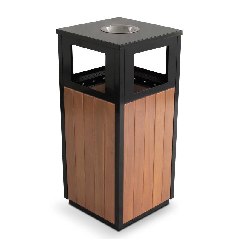 Set di 2 pattumiere in acciaio e polywood con posacenere - 29 L