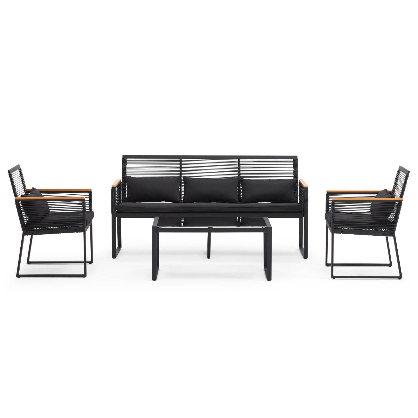 Mobile da giardino in fili intrecciati neri - 5 posti