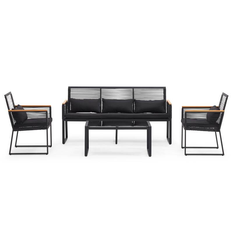 Mobile da giardino in fili intrecciati neri - 5 posti