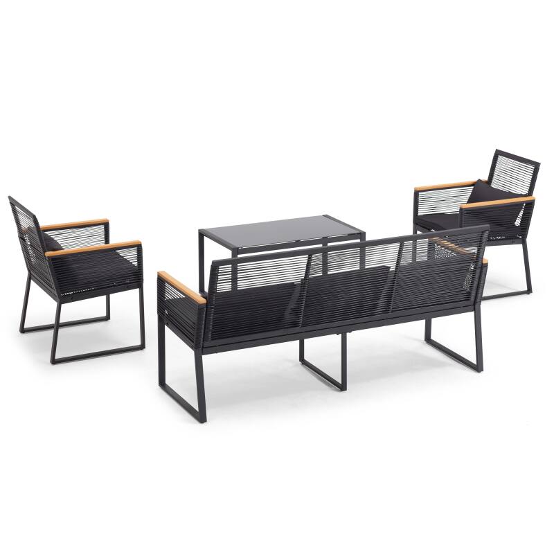 Mobile da giardino in fili intrecciati neri - 5 posti