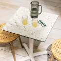Tavolo da giardino quadrato 60 x 60 cm con gamba basculante in HPL bianco