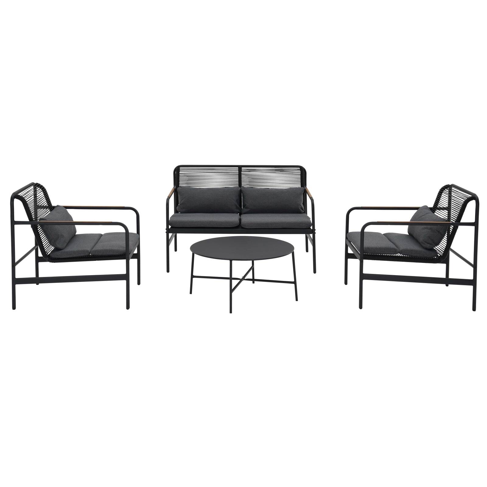 Mobile da giardino in metallo a 4 posti con 1 divano, 2 poltrone e tavolino