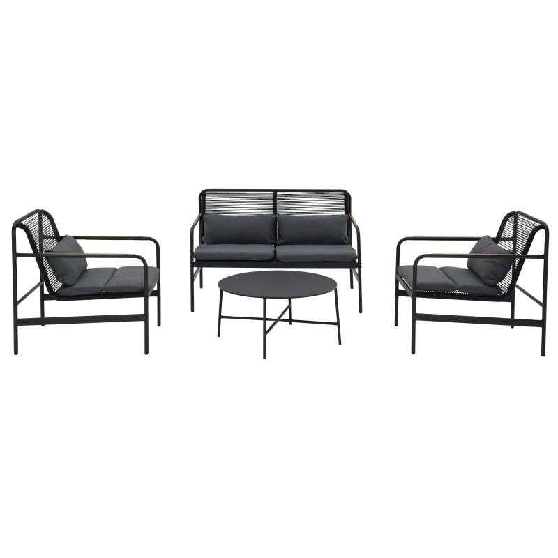 Mobile da giardino in metallo a 4 posti con 1 divano, 2 poltrone e tavolino