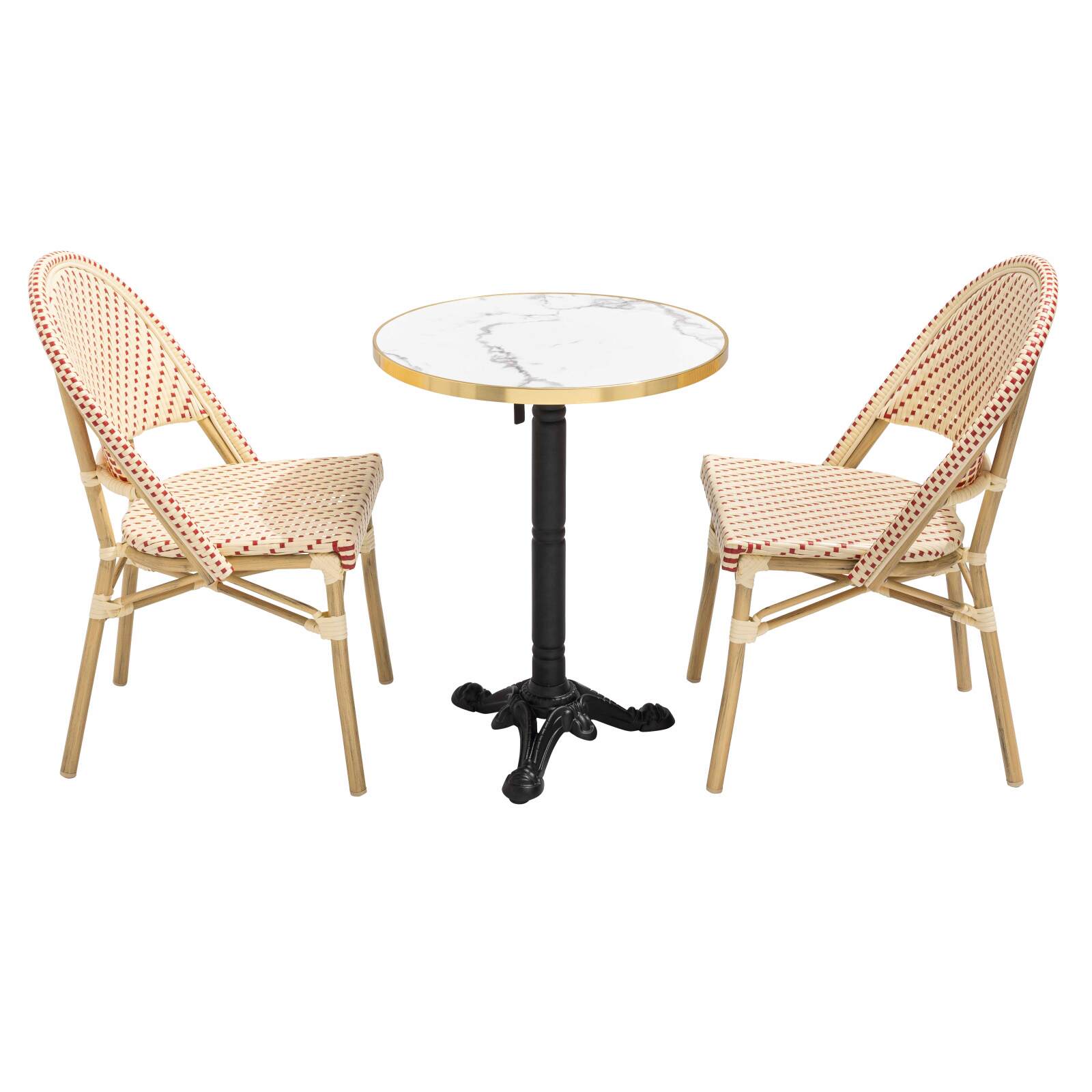 Tavolo da terrazza ⌀60 cm reclinabile in laminato e 2 sedie stile bistrot in rattan sintetico