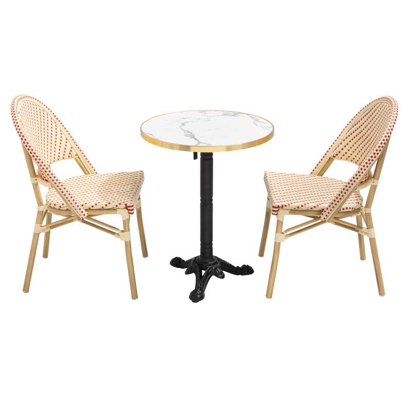 Tavolo da terrazza ⌀60 cm reclinabile in laminato e 2 sedie stile bistrot in rattan sintetico