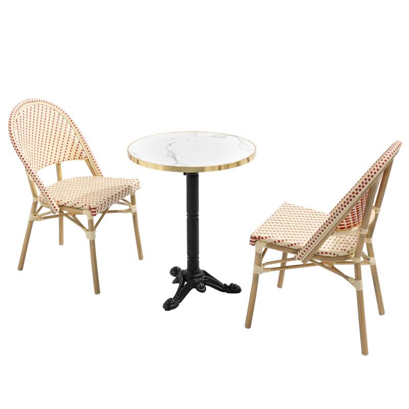 Tavolo da terrazza ⌀60 cm reclinabile in laminato e 2 sedie stile bistrot in rattan sintetico