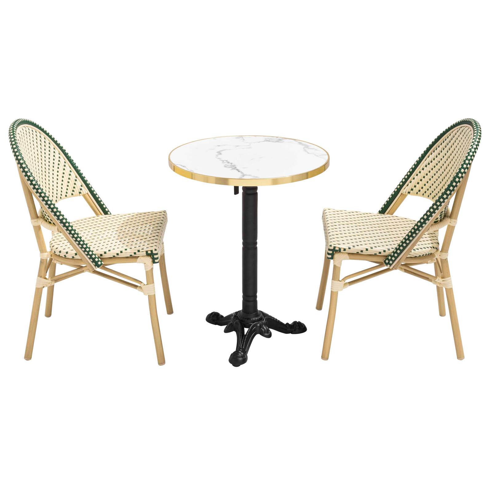 Tavolo da terrazza ⌀60 cm reclinabile in laminato e 2 sedie stile bistrot in rattan sintetico