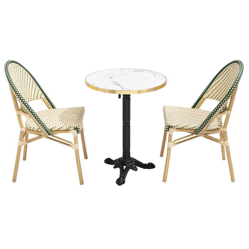 Tavolo da terrazza ⌀60 cm reclinabile in laminato e 2 sedie stile bistrot in rattan sintetico